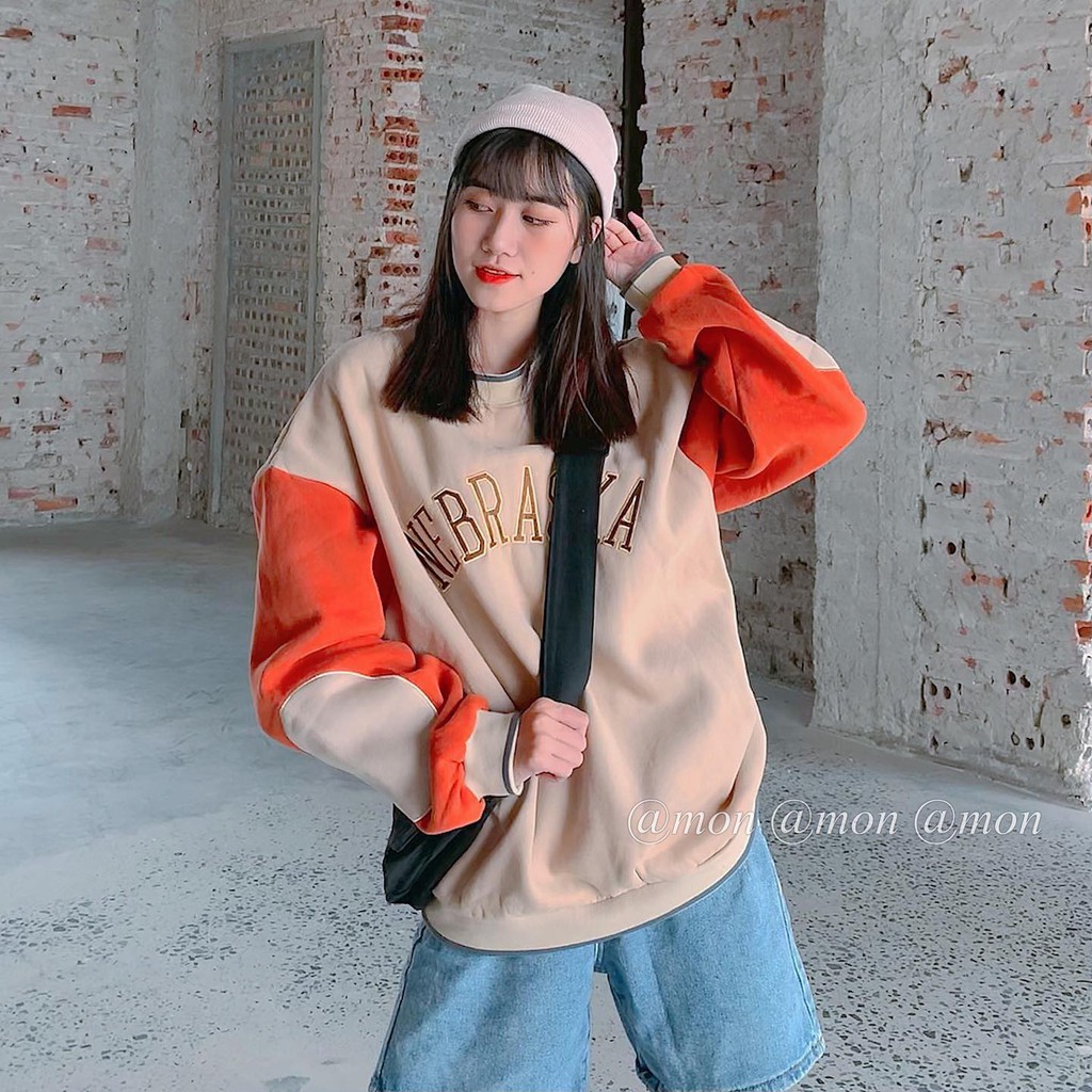 2012024 Áo sweater nỉ bông bóng chày, áo nỉ ulzzang, áo nỉ nữ freesize | BigBuy360 - bigbuy360.vn