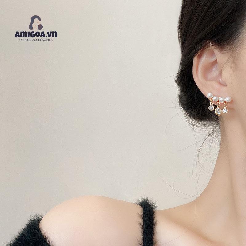 ✨✨Khuyên Tai Bạc 925 Đính Ngọc Trai Tua Rua Siêu Nữ Tính