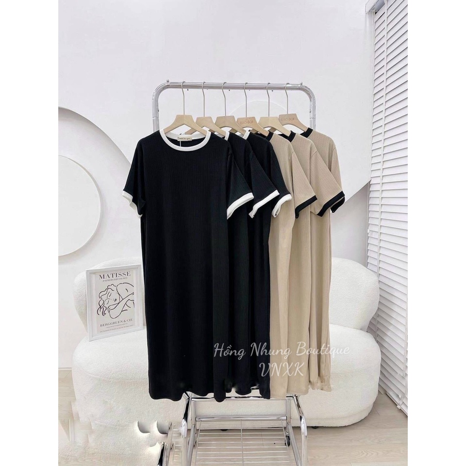 Váy Suông dài bigsize nữ , Váy cổ phối 3 màu Ghi, Đen, Kem