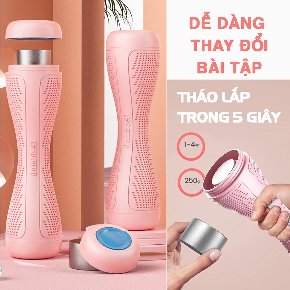 Tạ Cầm Tay Nữ Điều Chỉnh Trọng Lượng Dumbells - 1 bộ 2 cái - Tặng 1 dây nhảy đàn hồi - Khỏe đẹp tại nà