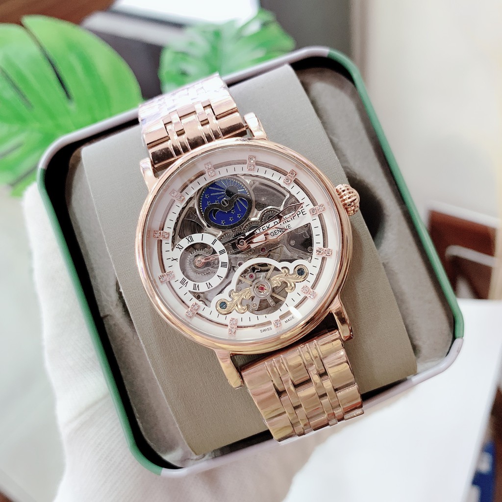 ĐỒNG HỒ NAM NAUTILUS AUTOMATIC DIAMOND SKELETON, DÂY THÉP , SIZE 44MM