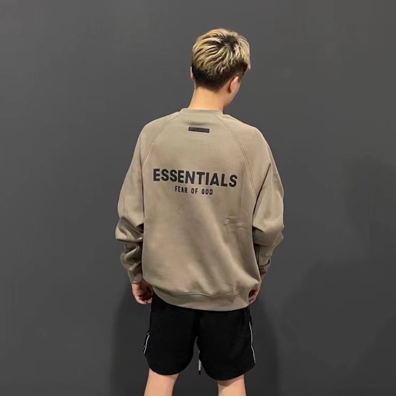 Áo sweater FEAR OF GOD FOG ESSENTIALS SS21 Taupe cao cấp, Áo len form rộng ESSENTIALS chất liệu nỉ bông silicon oversize