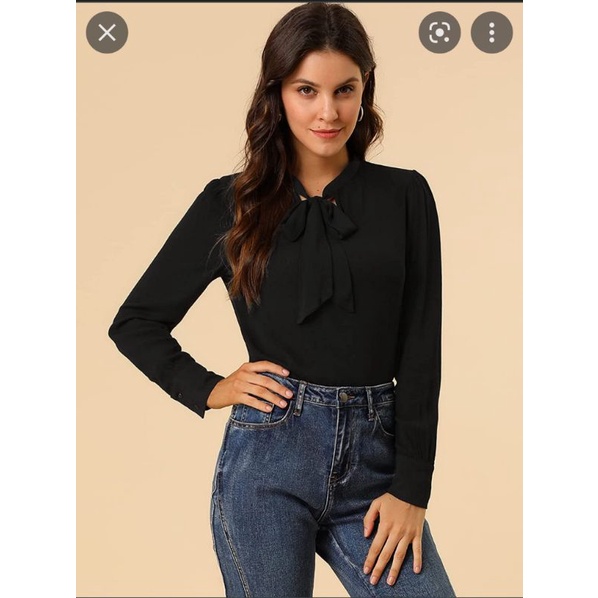Áo kiểu sơ mi nữ công sở VNXK áo blouse tay dài phồng tiểu thư cổ cách điệu dải lụa cột nơ xuất khẩu dư xịn