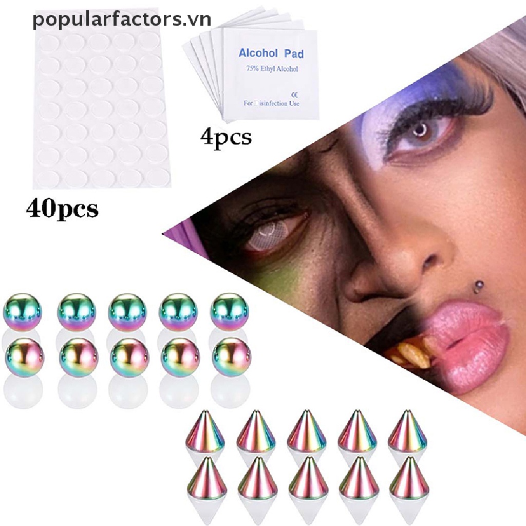 Set 20 Khuyên Mũi / Môi / Lông Mày Giả Bằng Thép Không Gỉ