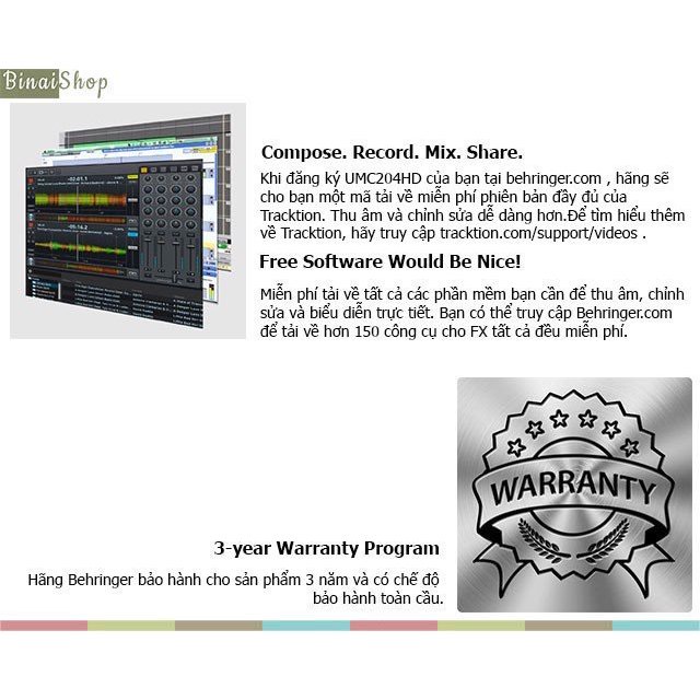 Behringer U-PHORIA UMC204HD - Sound Card Thu Âm 2in 4out