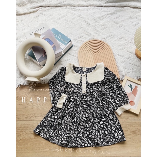 Váy cổ vuông hoa nhí đũi mềm cho bé gái