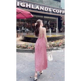 VÁY 2 DÂY CARO ĐỎ XẺ TÀ