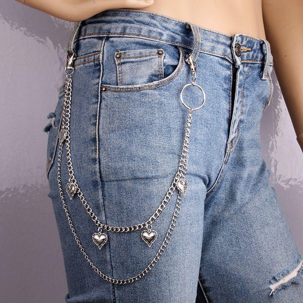 QQMALL Dây Xích Đeo Thắt Lưng Hai Lớp Bằng Hợp Kim Hình Trái Tim Phong Cách Hip Hop Thời Trang Cho Nữ