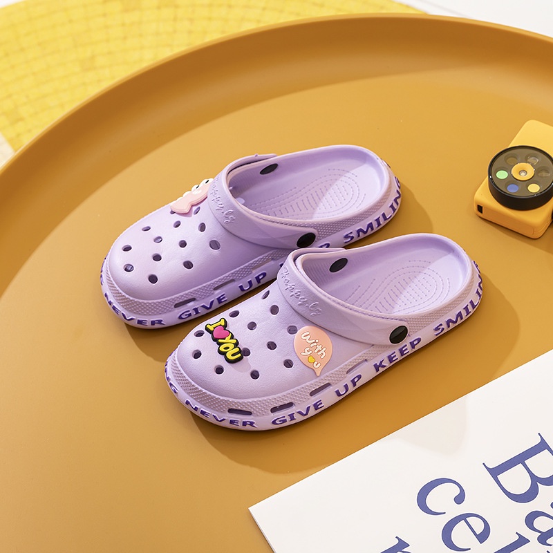 Qi Dashun Giày Đục Lỗ Thoáng Khí Chống Trượt Họa Tiết Hoạt Hình Dễ Thương Thời Trang Mùa Hè Cho Nam Và Nữ FT6284