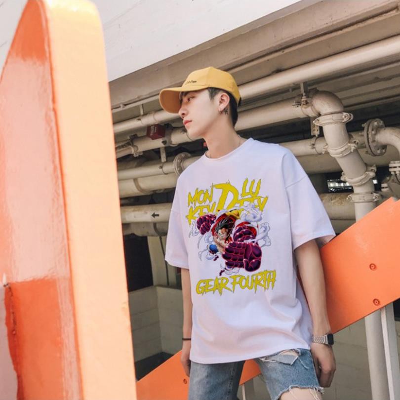 Áo Thun Nam Tay Lỡ Unisex Màu Trắng Monkey D.luffy gear fourth | One Piece