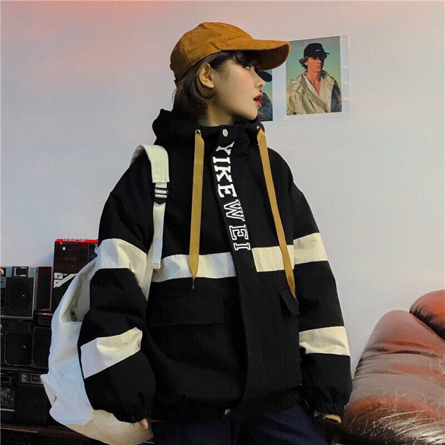 Áo khoác kaki nữ phối tà in chữ Yei có ảnh thật | BigBuy360 - bigbuy360.vn