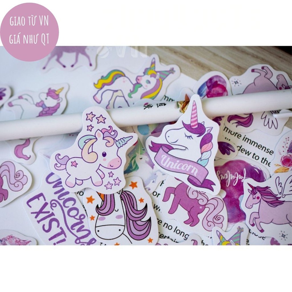 Hộp 50 Nhãn dán sticker nhiều chủ đề khác nhau (Lọ ước, kỳ lân, rừng, dâu hồng,...) trang trí sổ tay ST92