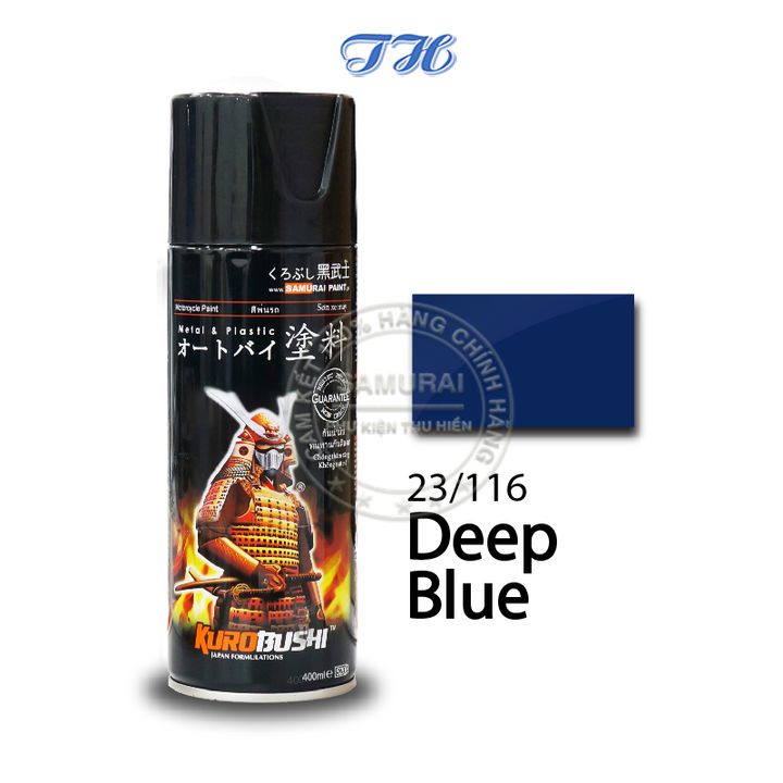 Sơn Xịt Samurai chuyên dùng cho xe máy màu xanh dậm 23/116 chống cháy, chống rạn nứt, vòi xịt chống chảy