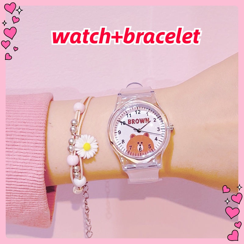 Đồng Hồ Đeo Tay Dây Nhựa Dẻo Trong Suốt Hình Gấu Hello Kitty Kiểu Harajuku Nhật Bản Dễ Thương Cho Trẻ Em
