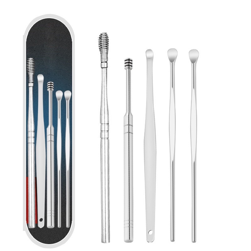 Dụng cụ lấy ráy tai -INOX 5 món 🎀SALE🎀 Lấy ráy tai -5 món cao cấp bằng thépdụng cụ vệ sinh tai