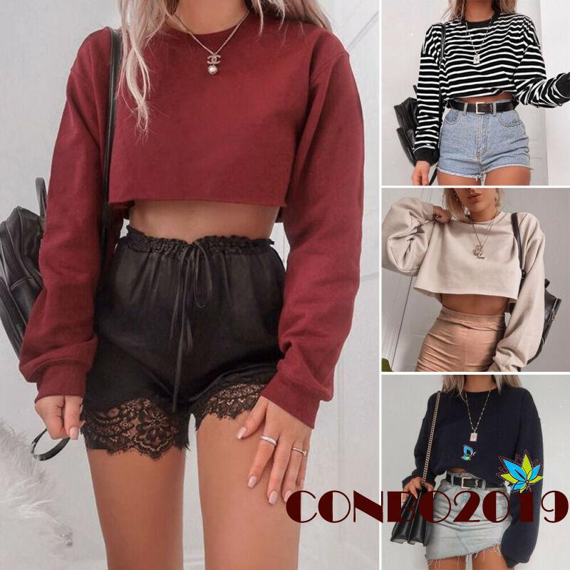 Áo Croptop Tay Dài Thiết Kế Đơn Giản Cho Phái Nữ