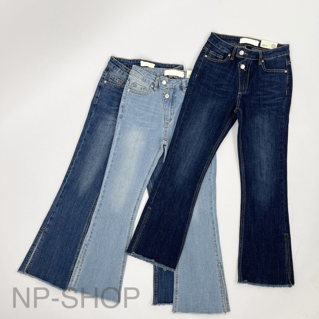 Quần jean nữ ống loe lưng cao co giãn ⚡️ Quần bò ống loe 9 tấc cạp cao xẻ tà kiểu 2 nút NP SHOP