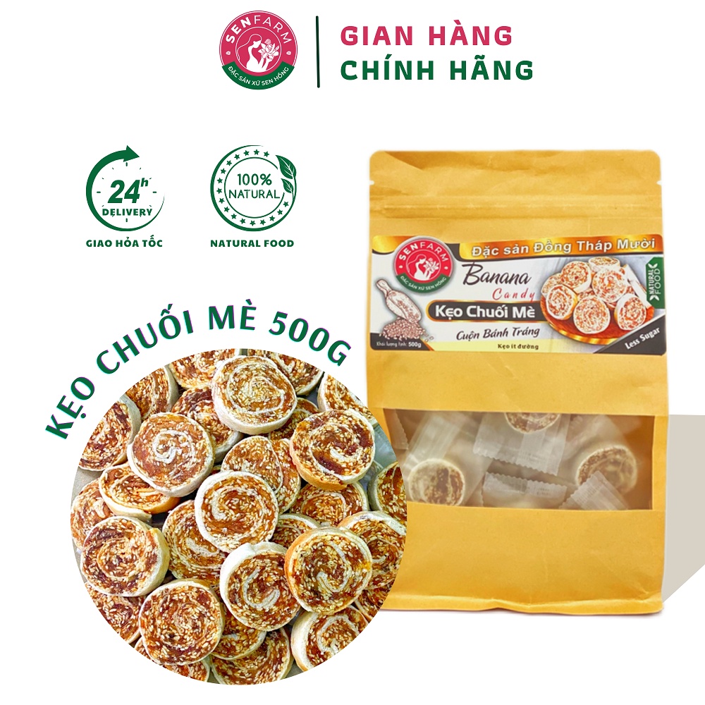 Kẹo chuối Mè cuộn bánh tráng Senfarm ít đường bịch 500g