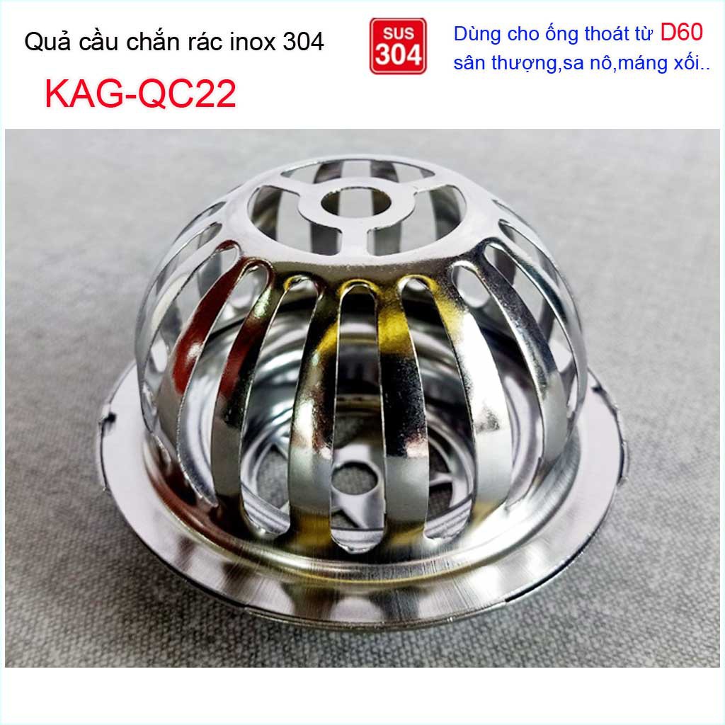 Cầu chắn rác sân thượng  D60 KAG-QC22 inox SUS304, cầu chặn rác đặt miệng ống D60 thoát nước mưa thoát nhanh