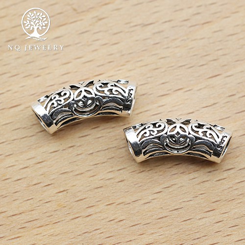 Charm bạc hình trụ dài họa tiết hoa văn - NQ Jewelry