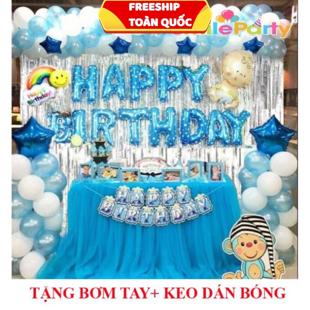 Combo Trang Trí Sinh Nhật 2 Rèm Kim Tuyến, Bóng Chữ Happy Birthday và 50 bóng tròn (Tặng bơm+Keo dán) . .