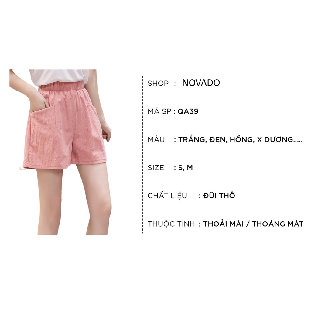 Quần short nữ - Quần Cộc nữ ống rộng vải đũi cạp chun túi vuông thoải mái NOVADO chất vải mềm mại thoáng mát QC01 | BigBuy360 - bigbuy360.vn