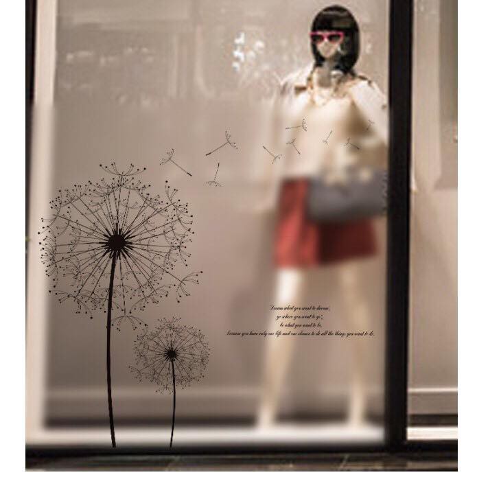 Decal trang trí kính cao cấp mẫu hoa bồ công anh đen (58x60cm)