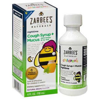 Siro ho Zarbee's ban đêm cho bé từ 2 tuổi Cough Syrup Mucus 118ml