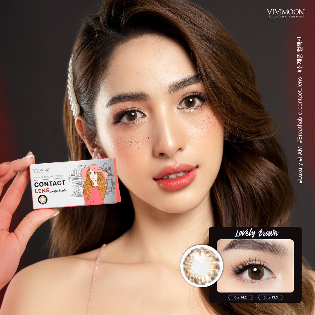 Kính áp tròng VIVIMOON LENS cận màu nâu cho mắt thở Lovely Brown
