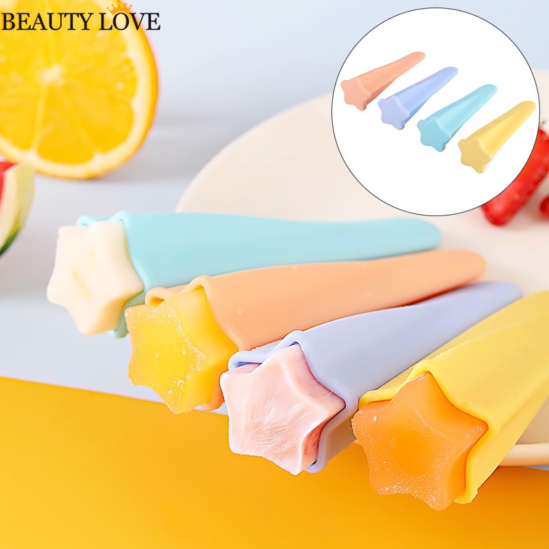 Khuôn Làm Kem 4 Ngăn Hình Ngôi Sao Bằng Silicone Cấp Thực Phẩm Có Thể Tái Sử Dụng