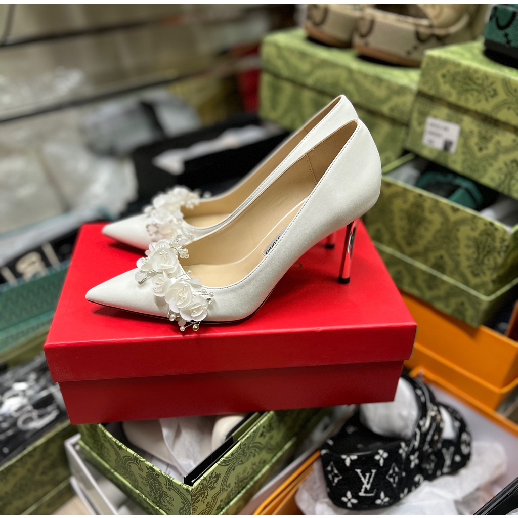 Giày Cưới - Giày Gót Nơ Hoạ Tiết 9p TQXK