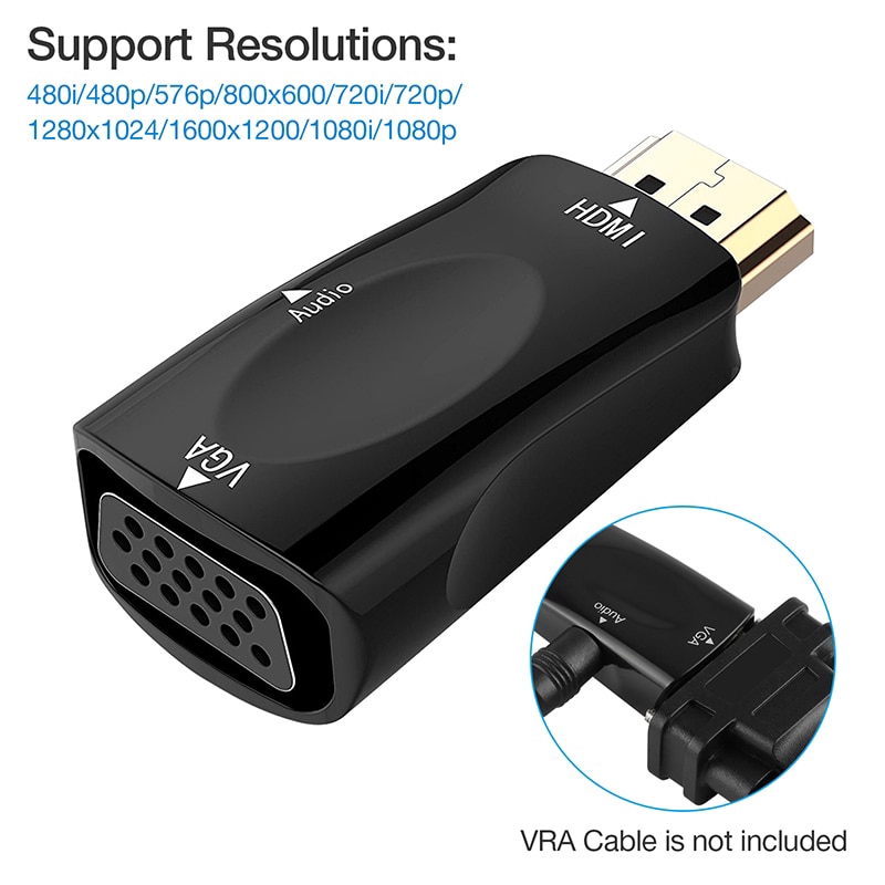 Đầu chuyển đổi video HDMI sang VGA và dây cáp âm thanh 1080p thiết kế 2 trong 1 tiện dụng