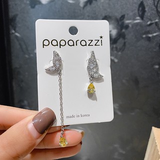 Bông Tai Bạc 925 Dáng Dài Hình Bướm Đính Đá Zircon Không Đối Xứng