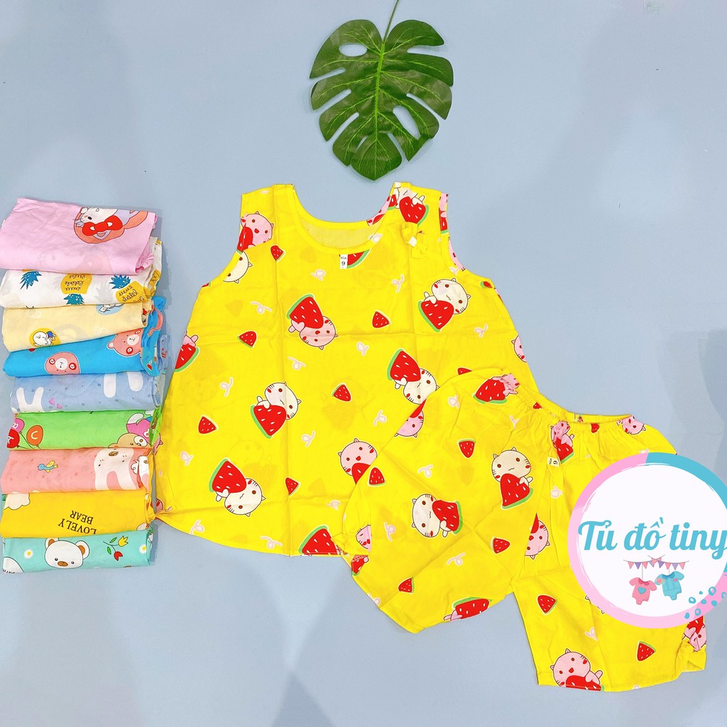 (SIZE 9) Bộ tole lanh (tôn) lanh lụa mặc nhà bé gái nơ vai áo, kiểu xòe baby doll  20-22kg, bộ hè cho bé, mát mẻ.