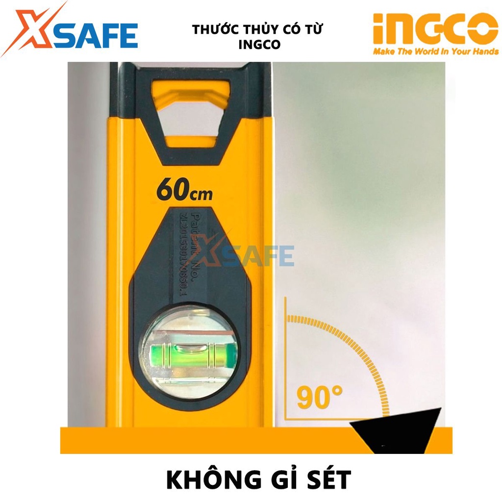 Thước thủy nhôm cao cấp INGCO kích thước 300-600mm, độ dày nhôm 1.5mm, dùng để đo độ thăng bằng, hỗ trợ đo lường