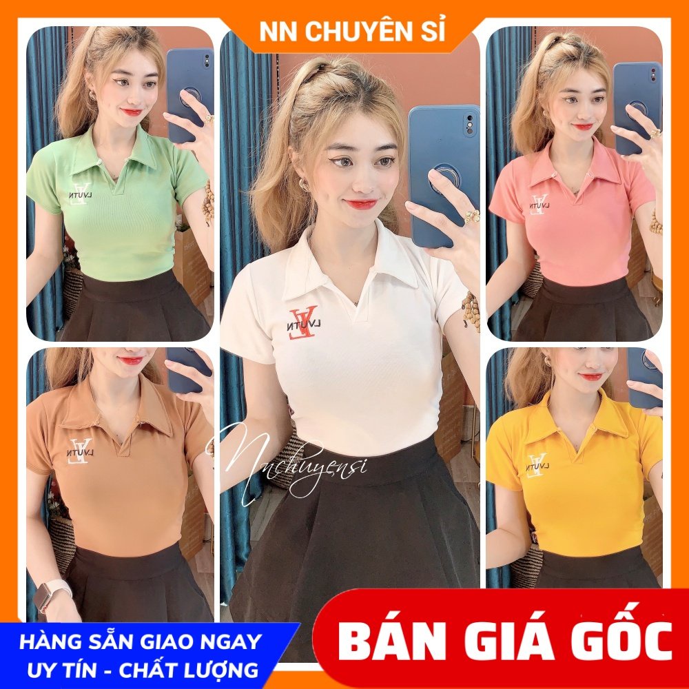 Áo kiểu nữ cổ sơ mi thêu chữ họa tiết dễ thương chất thun borip mềm co giãn ôm body ABR91