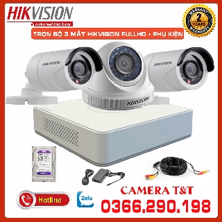 [TẶNG KÈM DÂY] TRỌN BỘ 03 MẮT CAMERA HIKVISION 2.0 MEGAPIXEL FULL HD 1080P KÈM Ổ CỨNG TÙY CHỌN - HÀNG CHÍNH HÃNG