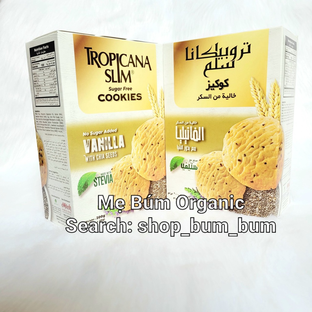 [HCM giao hỏa tốc] Bánh Cookies yến mạch hạt chia vani không đường Tropicana Slim ăn kiêng, tiểu đường - Hộp 200g