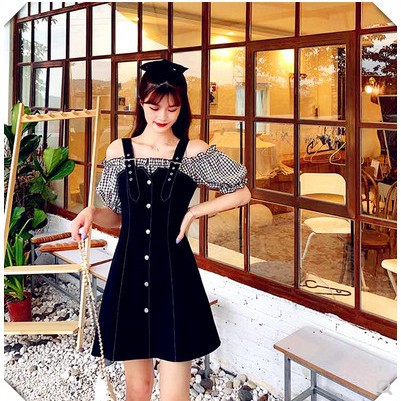 #O18 Set váy yếm, áo tay phồng trễ vai cực tôn dáng - Silverorder