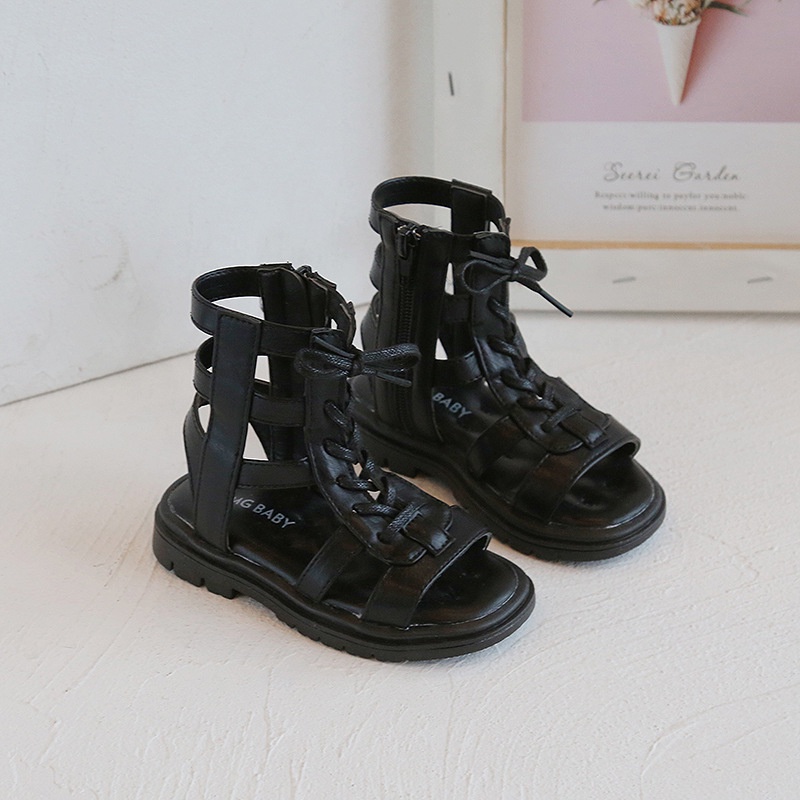 ￼Giày Sandal chiến binh bé gái - Sandal bé gái cao cổ đế chống vấp chất da siêu mềm A451