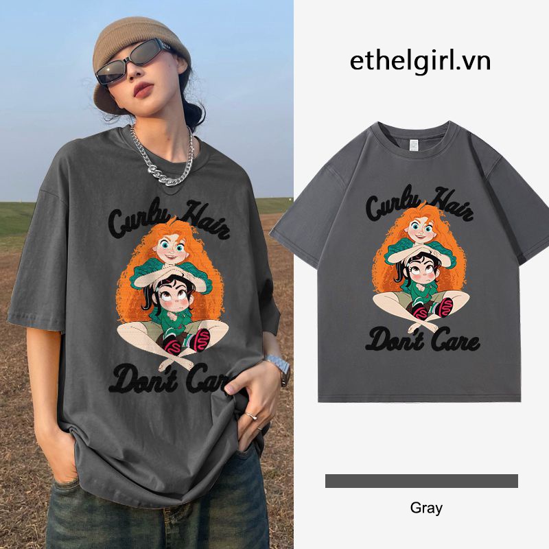 Áo thun tay ngắn cổ tròn in họa tiết hoạt hình thời trang hàn quốc cho nữ