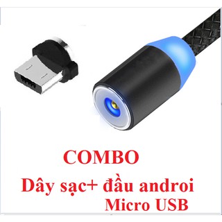 FREESHIP TỪ 50K _Cáp sạc từ hút nam châm đầu micro USB xoay 360 độ dây dù,có LED cao cấp