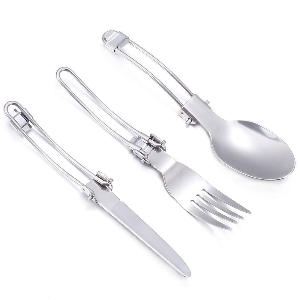 Bộ 3 Muỗng Nĩa Bằng Thép Không Gỉ Có Thể Tái Sử Dụng Tiện Lợi Cho Cắm Trại