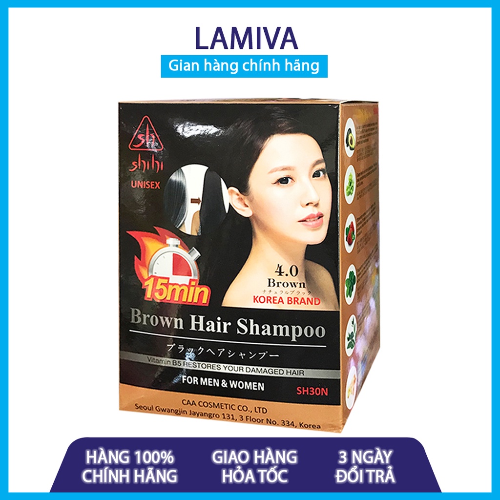 Dầu gội Shihi thảo dược đều màu tự nhiên sin hair phủ bạc nhân sâm nhuộm tóc đen nâu 10 gói Đen Nâu