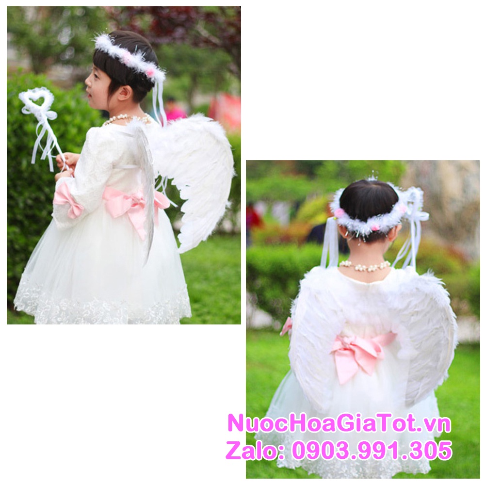 Băng đô gậy phép thiên thần tiên cánh lông vũ trắng cho bé gái bạn gái phụ kiện hóa trang Halloween