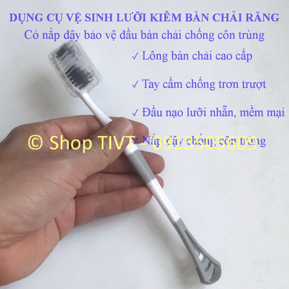 Dụng cụ răng miệng 2 đầu: dùng để vệ sinh lưỡi, làm bàn chải đánh răng, tiện ích 2 trong 1, bàn chải kiêm nạo lưỡi-TIVT