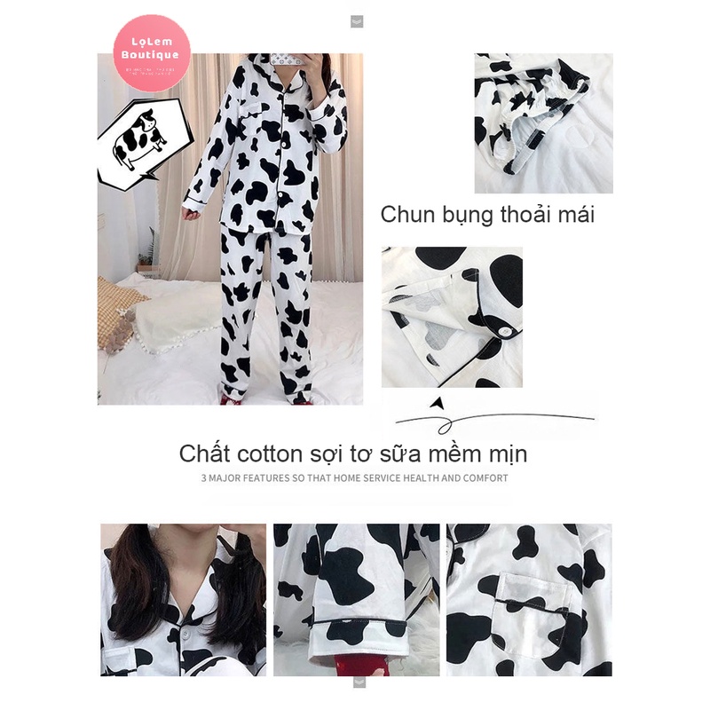 Bộ Ngủ Pijama Nữ HÀNG CÓ SẴN Bộ mặc nhà, Bộ Đồ Ngủ Chất Liệu Cotton Sợi Tơ Sữa Dài Tay Họa Tiết Dễ Thương Cao Cấp