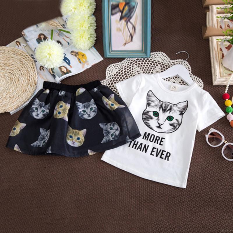 Set áo thun + chân váy dễ thương cho bé gái