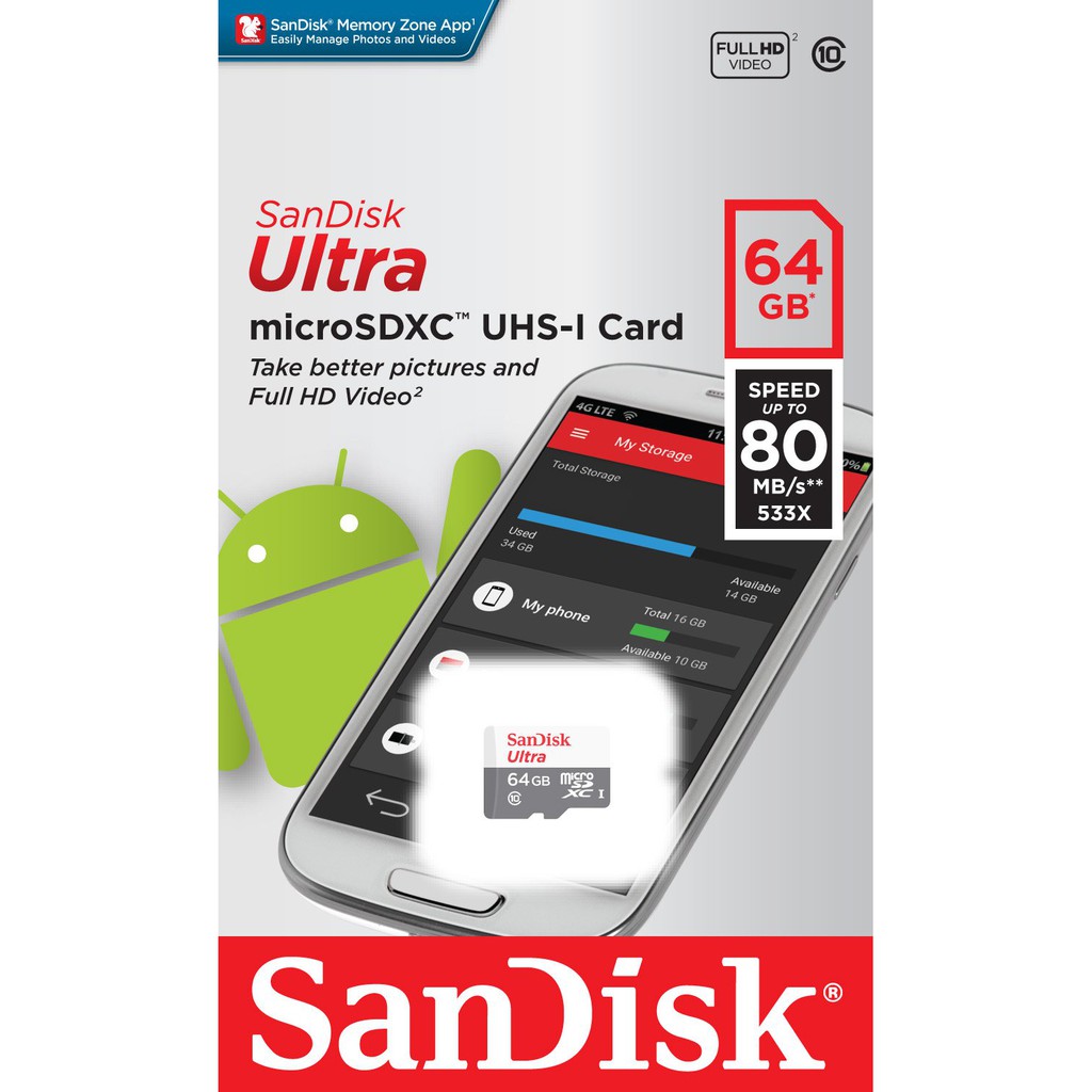 [FULLBOX Chính hãng] Thẻ Nhớ 64Gb SanDisk Ultra 80MB/s 533x UHS-1 MicroSDXC, Bảo Hành 2 năm