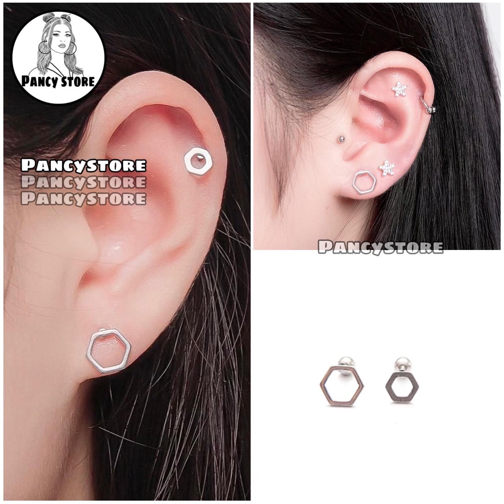 khuyên tai bông tai titan lục giác